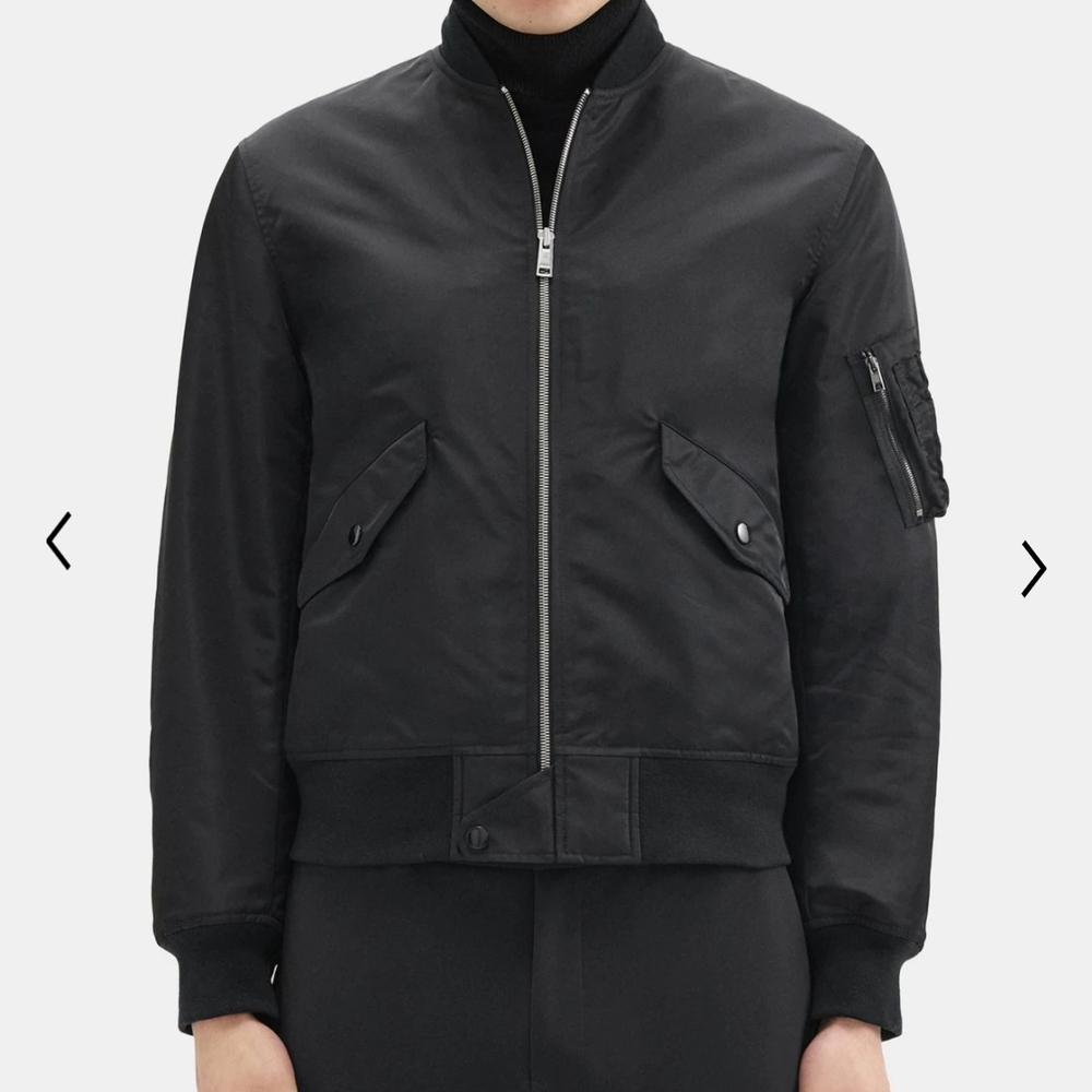 Theory Men's Black Bomber Jacket with Ribbed Collar and Insulation